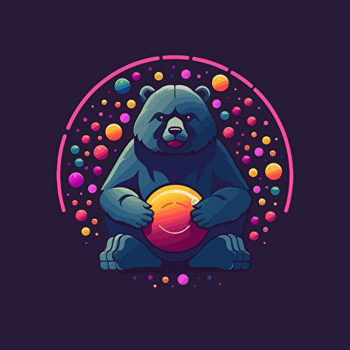 minimalist logo design of a futuristic bear surrounded by candies, vector art