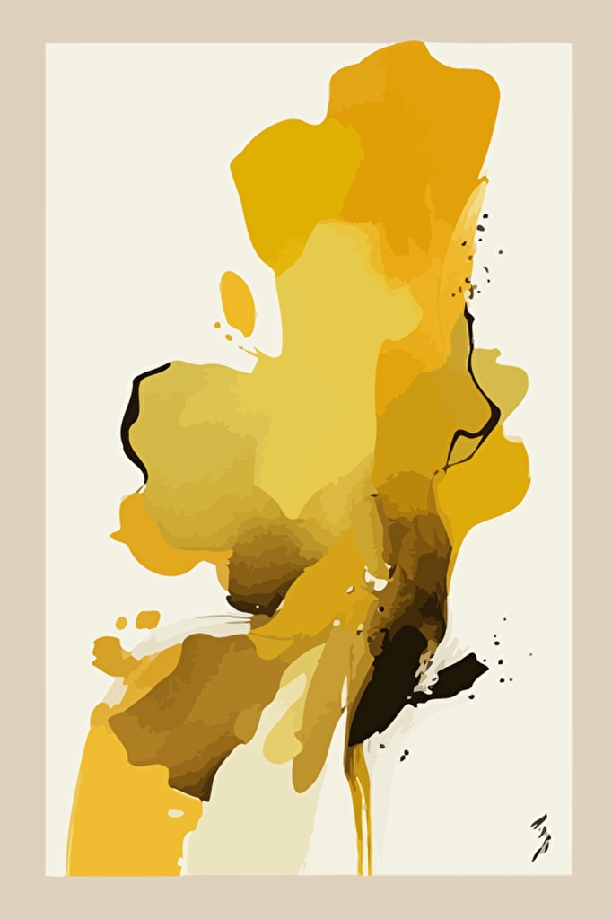 Mustard yellow and beige watercolour abstract, Minimalist, vector, contour