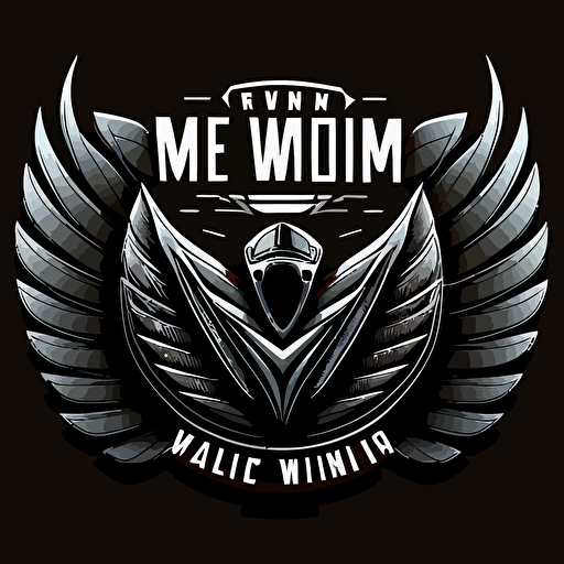 Logo design of car racing symbol, with machine wings on the sides, the name of “KMV Racing”. Modern iconic logo write vector black background