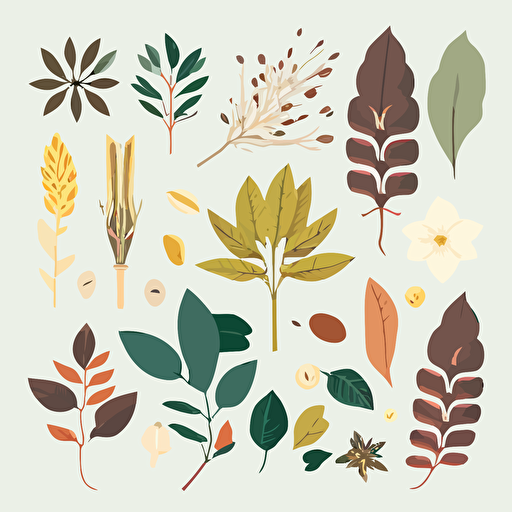 VECTOR ELEMENTS FOR BOTANICAL ILLUSTRATION, FLAT