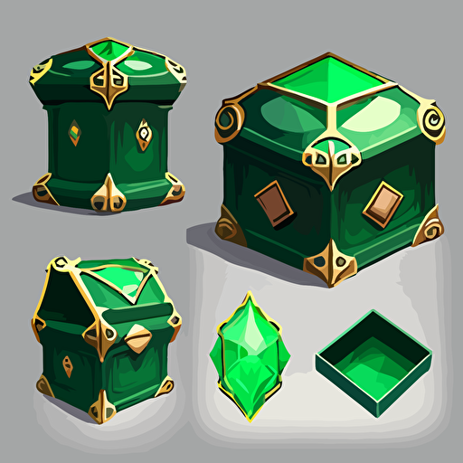 green esmerald Jewerly box, closed, icon, hand painted, vectorial, design sheets for a game