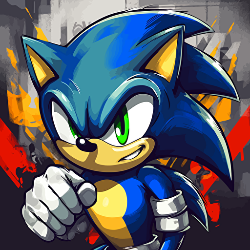 sonic the hedgehog, deklart, graffiti style, marvel comic book style, vector illustration,