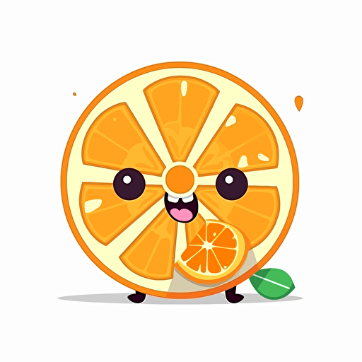 Kawaii orange wheel slice, flat, 2D, vector, 16 colors, white background, in anime chibi style
