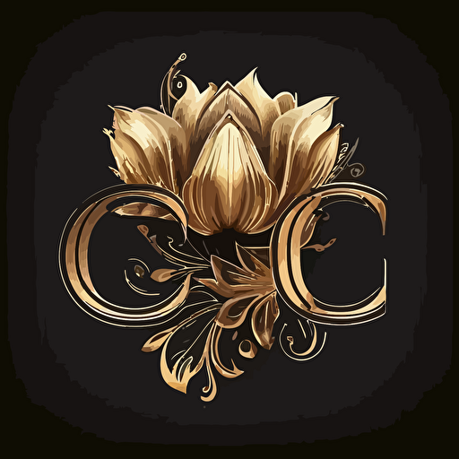 Vector logo with lotus flower and the letter CG up in gold color dark bg