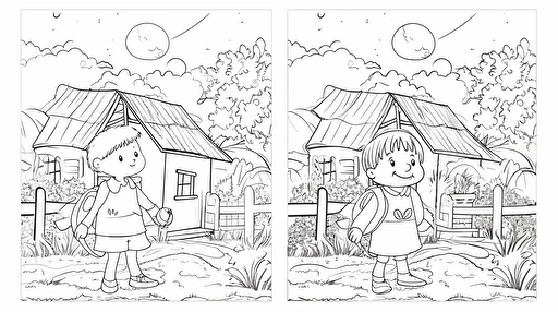 blank coloring sheet for children, fine details, vector art, white background, outdoor animations
