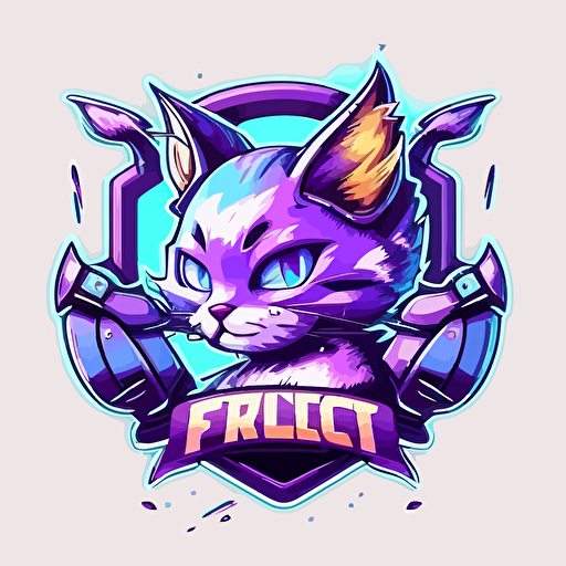 Cute cartoon cat vector emblem, esports emblem, gamer emblem, purple and blue