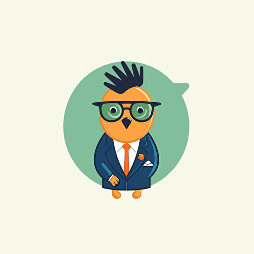 a vector logo 2D flat simple of a kiwi with glasses on and a business suit