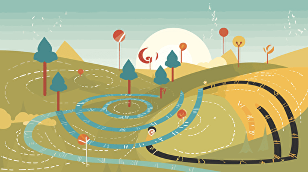 vector illustration of "many paths to a goal".
