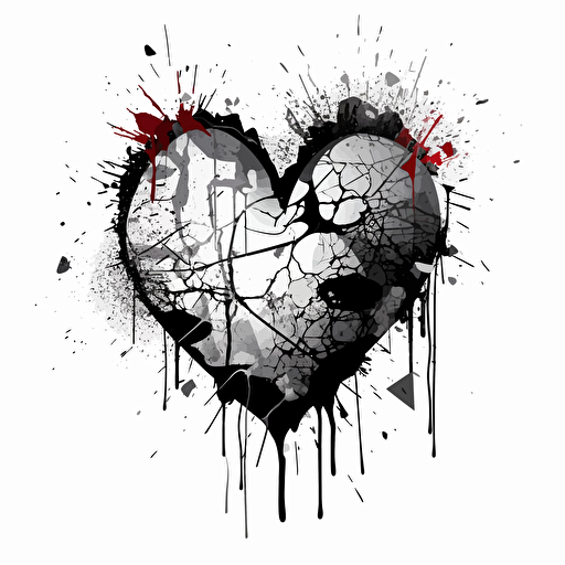 stecil graffiti broken love heart design, banksy, 2d, vector, white background