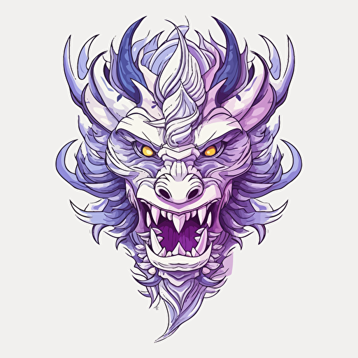 a white and purple Chinese dragon head traditional lunar new year core, single line vector art 2d