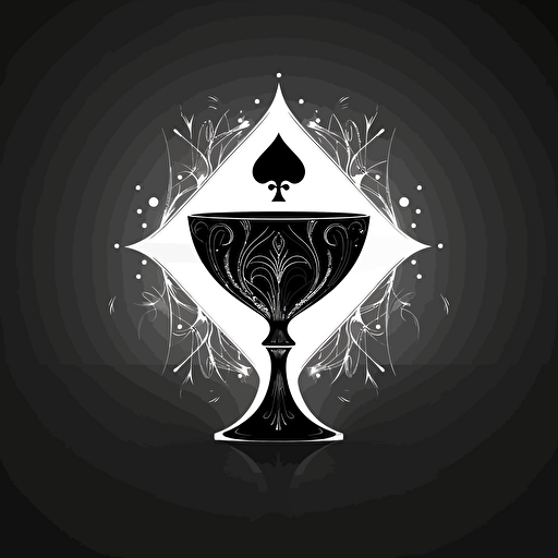 minimal vectorial artwork, chalice shaped in an ace of spades, poker card design, minimal, vectorial art, black and white, regal and decisive atmosphere, wine related