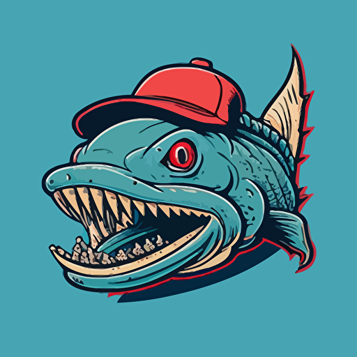 Hypostomus plecostomus suckermouth catfish, 1930s baseball mascot, two colors, 1930s cartoon animation, vector logo, smiling, very simple