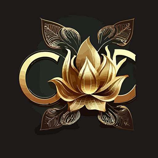 Vector logo with lotus flower and and the letter CG in gold color