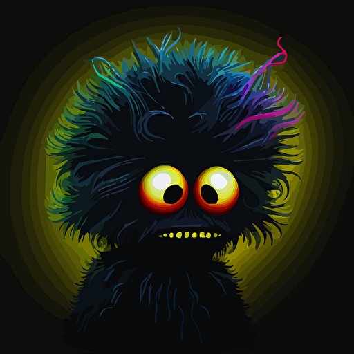 A surreal fur alien, black background, vector art , pixar style