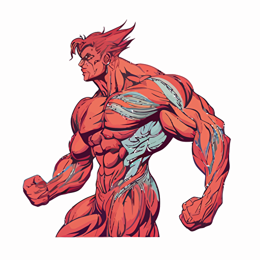 cartoon muscles, vascular, surface veins, shredded, jacked, flex, vector style, simple colors, on white background