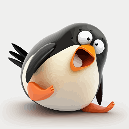 Silly penguin vector sliding on its belly on a white background