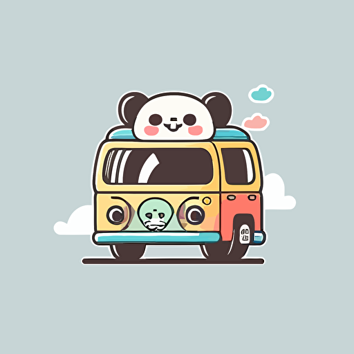 cute happy smiling panda riding a volkswagen, simple, minimalistic, colorful, anime cartoon style, vector art, vector logo