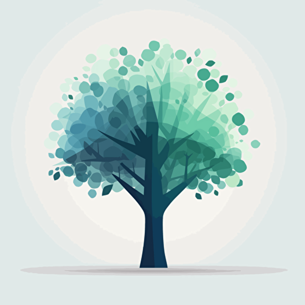 simple tree vector art, shades of blue and green, minimalist, logo, modern,