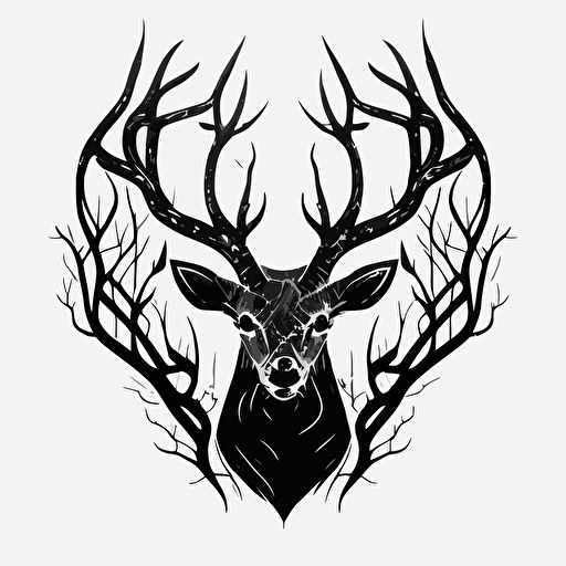 stag, symmetrical horns, black and white, minimalist, simple, vector, no background — stylize 50