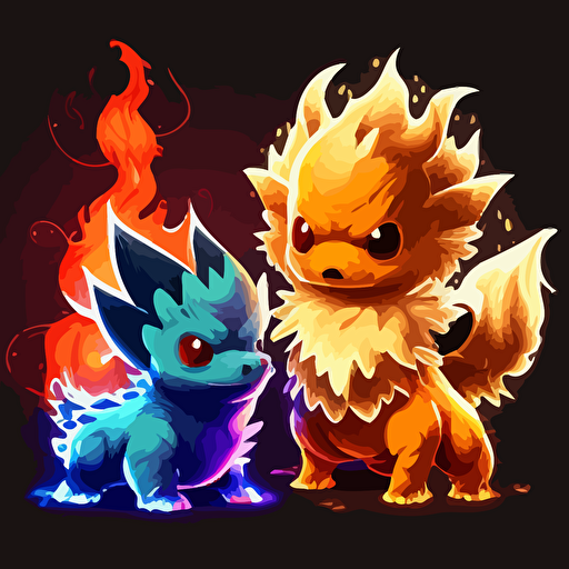 Vector art battle monsters fire type puppy dog monster with two evolved forms