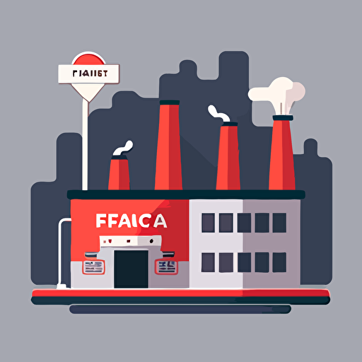 A factory with an energy efficiency label, 2d flat design, freepik. com style, cartoon style, vector image, vector image, minimalist, simple design, basic design, red, gray, simple gray background