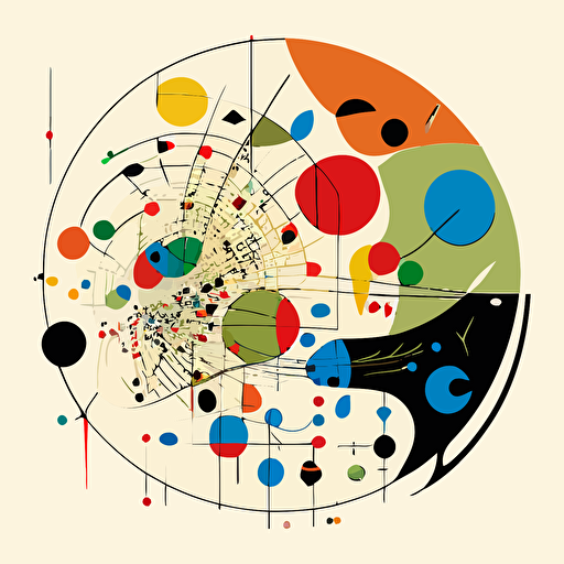 circular, abstract data diagram in the style of Joan Miro, vector art