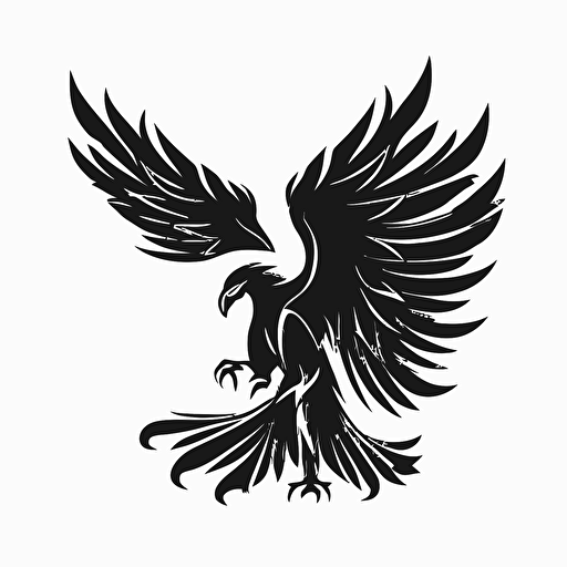 simple, mascot iconic logo of stylized eagle side profile with wings spread upwards black vector on white background