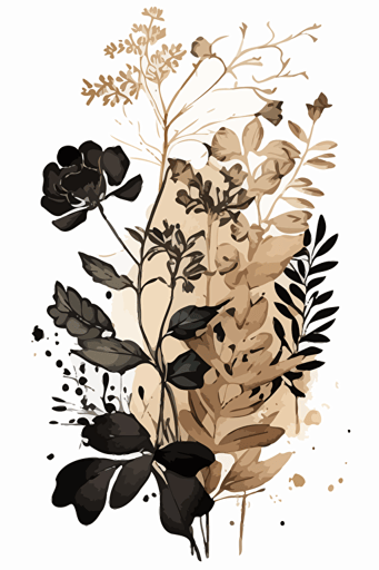 beige and black watercolour botanical illustration, vector