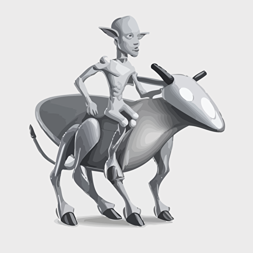 grey alien riding a dairy cow, vector logo, vector art, emblem, simple cartoon, 2d, no text, white background