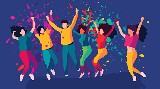 vector art programmers celebrating , colorful , cheerful , happy ,