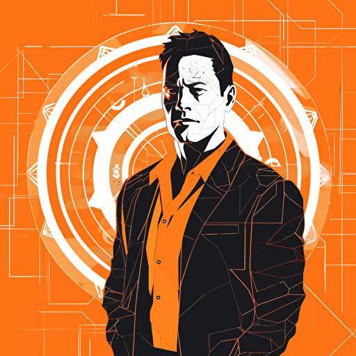 2D vector Jordan Belfort in minimalism cyberpunk style and in orange colors. Background white