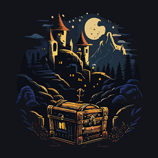 simple vector of chest and castle, black background