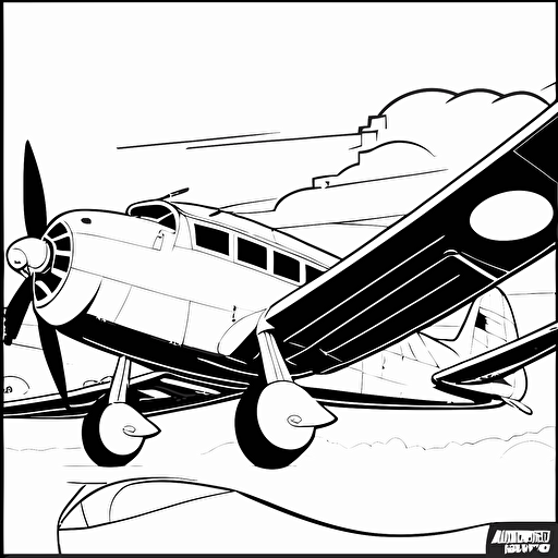 Albatros B.II airplane simple outline and shapes, coloring page black and white comic book flat vector, white background