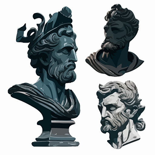 Antique busts covered in black paint. Modern Art. Set of vector illustrations