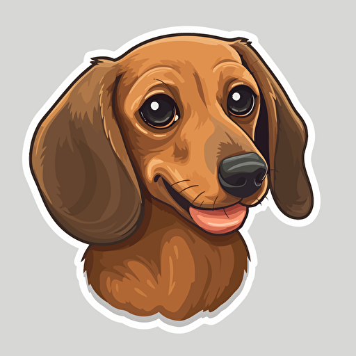 a profile of a a super cute very happy Dachshund, sticker, vector, big eyes s 1000