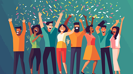 vector art programmers celebrating , colorful , cheerful , happy ,