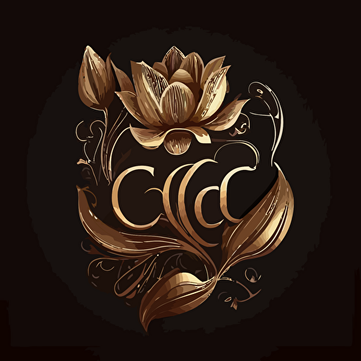 Vector logo with lotus flower and the letter CG up in gold color dark bg