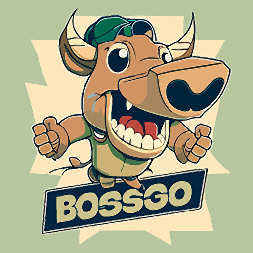 Captured in a 35mm wide-angle shot, we see the iconic logo for Bosco Company. A warthog is illustrated in a vector art style, with a side-shot perspective. The warthog's cartoon eyes reveal a friendly demeanor, yet its expression remains focused. A wry smile graces the warthog's face, hinting at the excitement of the journey ahead. In the background, a circular tire is burning rubber, reinforcing the theme of speed and adrenaline. The overall design exudes simplicity, while still maintaining a cartoonish and 2D visual aesthetic. The emblem radiates an inviting and adventurous energy, perfectly representing the dynamic and innovative spirit of Bosco Company.
