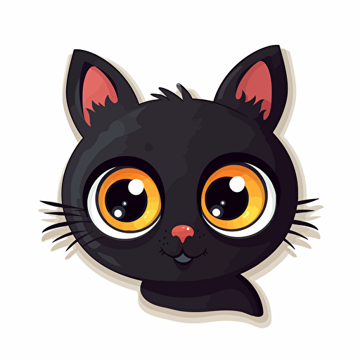 a cute black cat, sticker, vector, big eyes