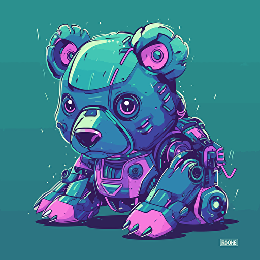robotic bear homeage, flat vector, artificial intelligence,cartoon, design blue, pink, green, ar 16:9