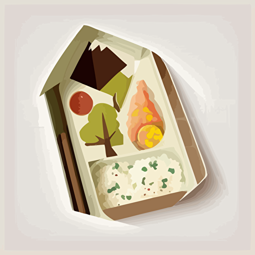 One bento box, geometric minimalistic design, flat, no shadow, vector art, white background