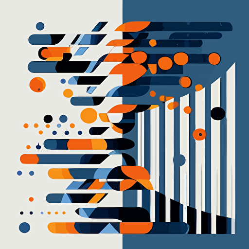 An abstract representation of a genetic sequence, flat design, vector art, off-white background, blue and orage theme