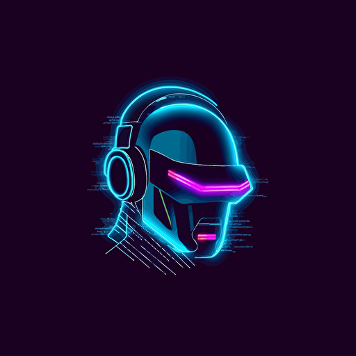 minimalist logo design, neon blue, music, wavelength, robotic helmet, daft punk, vector, cloud