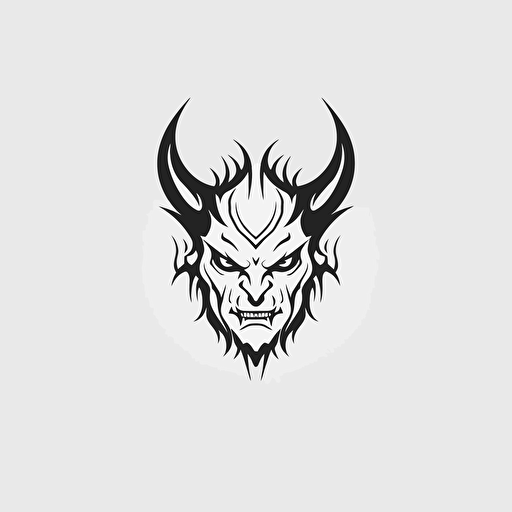 satan, looking at the camera, minimal, outline strokes only, black and white, logo, vector, white background