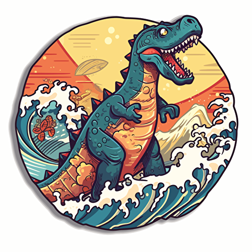 vector art sticker of wave tunring into a dinosaur, no background