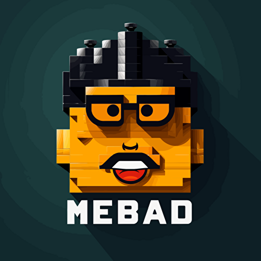 flat vector illustration logo sports team nfl nhl badge style beast mode logo with a nerd lego man head with glasses in the center above dynamic text