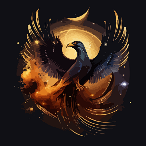 black gold egyptian phoenix rising from the ashes galaxy consciousness vector illustration depth hd