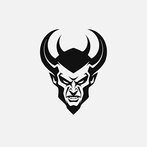 satan, looking at the camera, minimal, outline strokes only, black and white, logo, vector, white background