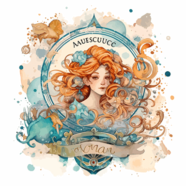 Whimsical Victorian Rococo zodiac Aquarius, detailed, cartoon style, 2d watercolor clipart vector, creative and imaginative, hd, white background