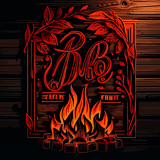 wood cut red black fire in fireplace cursive decorations 2d vector illustration